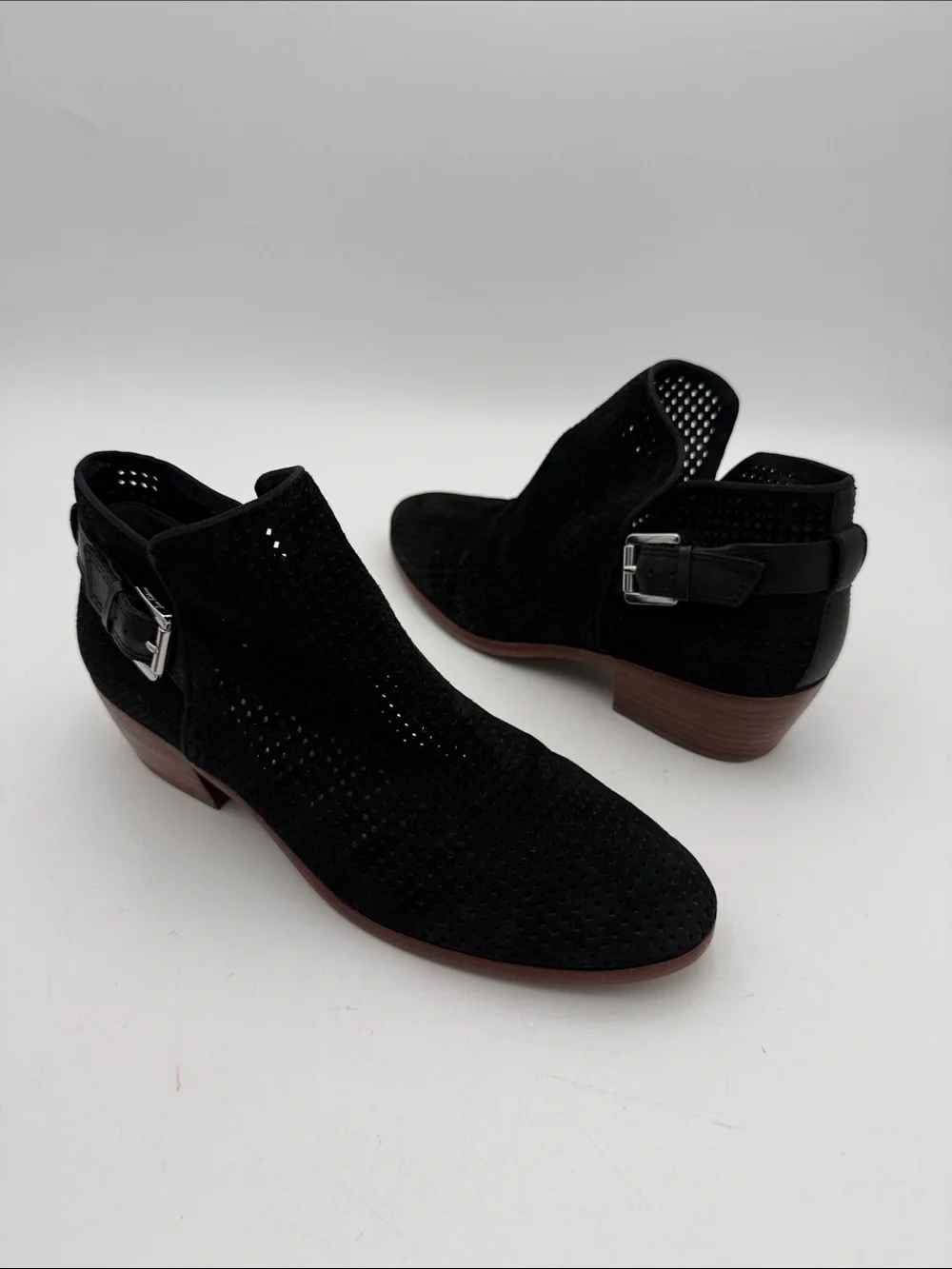 Sam Edelman Black Suede Perforated Ankle Boots Buckle - Women's Shoes 9 festival